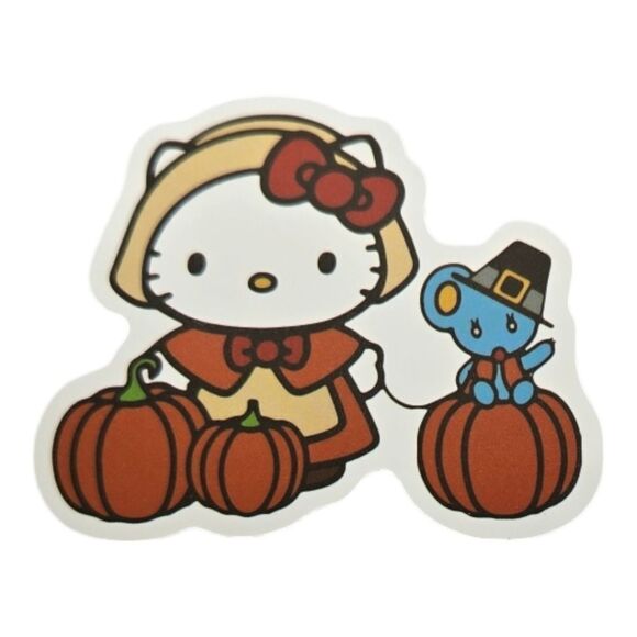 Hello Kitty Sticker Self-Adhesive Laptop Luggage Locker Thanksgiving Pumpkin - Picture 2 of 5